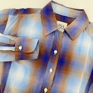 Jill McGowan Plaid Button Down Dress Long Sleeve Blue Brown Womens Casual Medium